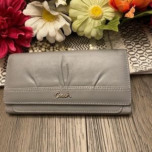 Coach Gray Tri-Fold Pleated Leather Wallet